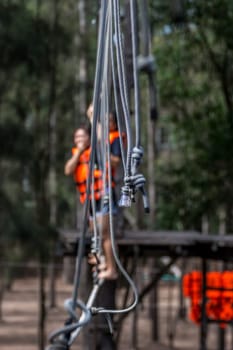Asia people travel at adventure bases camp sky walker in Thailand