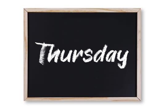 A Thursday word in chalk on chalkboard with clipping path to remove shadow