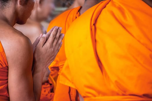 Thai monk ritual for change man to monk in ordination ceremony in buddhist in Thailand