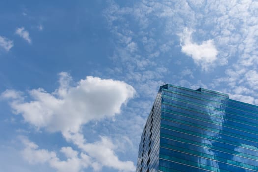 Big glass office building with blue sky and white cloud