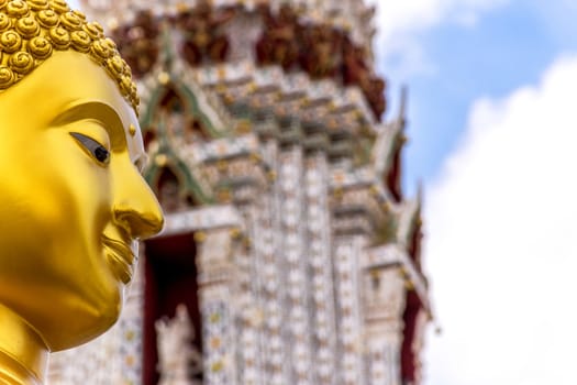 Thai buddha statue in buddhism religion located at Thai temple (Wat Thai) for a worship