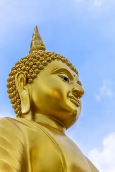 Thai buddha statue in buddhism religion located at Thai temple (Wat Thai) for a worship