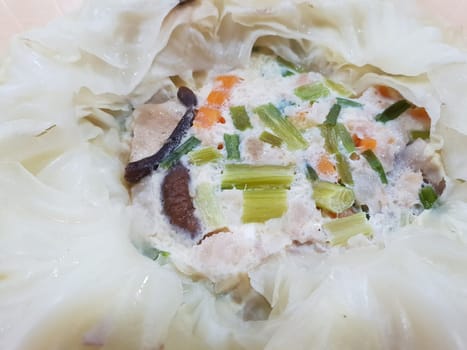 Steamed Egg (Kai thoon) with celery cabbage for sale at Thai street food market or restaurant in Thailand