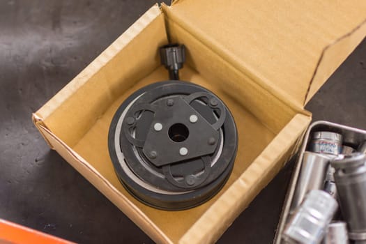 Auto parts of the car in garage wait for repair