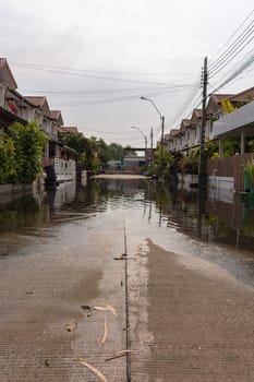 Water flood village in Don Mueang district. Problem with the drainage system.