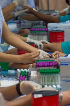 Collection blood in lab for checkup a health check by doctor and nurse