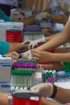 Collection blood in lab for checkup a health check by doctor and nurse
