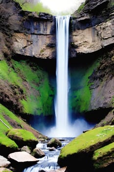 waterfall water stream river forest nature spring generated ai alt art. High quality illustration stones