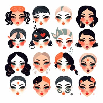 Geometric portraits of several women. High quality photo