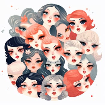 Geometric portraits of several women. High quality photo