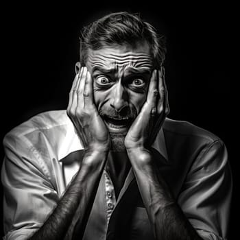 The man has a nervous breakdown. He screams from the tension. High quality photo