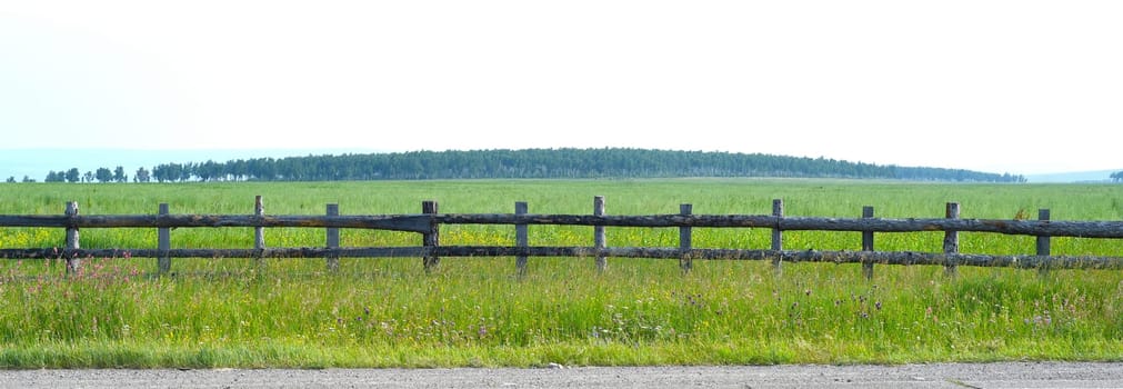 Wooden fence for fencing a territory in Buryatia
