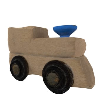 A handcrafted wooden toy car in natural finish with a blue top, perfect for imaginative play.