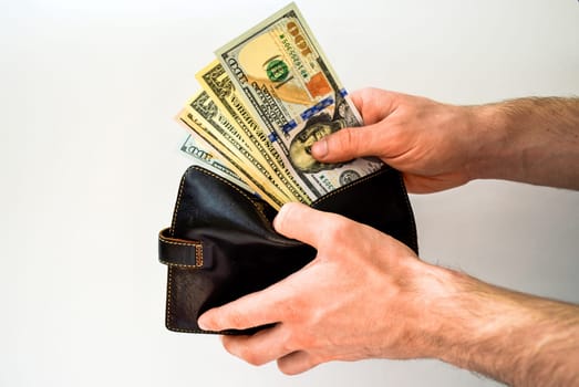 Black leather wallet with money usa dollars