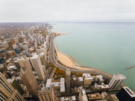 Chicago, Illinois, USA-november 7, 2023-A breathtaking winter panorama of downtown Chicago as seen from the 360 Observation Deck.