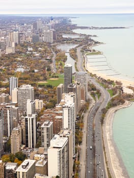 Chicago, Illinois, USA-november 7, 2023-A breathtaking winter panorama of downtown Chicago as seen from the 360 Observation Deck.