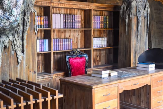 Old fashioned style of interior with a bookshelf