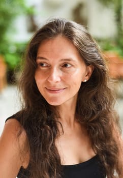 Portrait of 40 years old slavic woman close up without make up