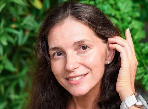 Selfie Portrait of 40 years old slavic woman close up without make up