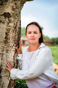 Portrait of 36 years old russian woman without make up with neutral expression