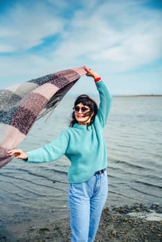 49 year old Russian woman smiling and enjoying the spring weater