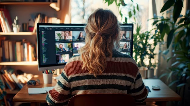 remote work at home hybrid work telecommuting teleconference work from anywhere remote office laptop computer woman businesswoman flex work distributed work webcam conference call coworkers teamwork. High quality illustration