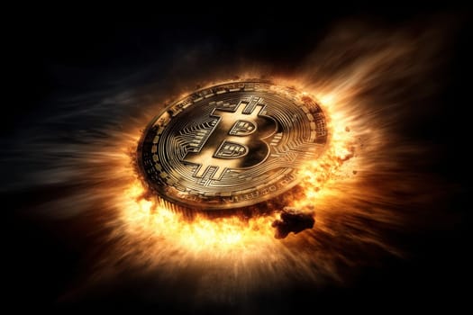 A stunning representation of a Bitcoin coin engulfed in flames, symbolizing the explosive potential of digital currency in the modern financial world.