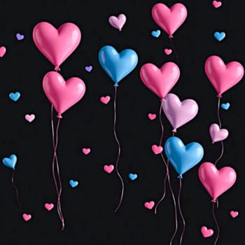 Pink blue hearts love 3d objects valentine generated ai alt illustration . High quality 3d illustration black background