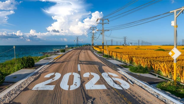 The New Year 2025 road leading to the future and new hope concept - AI generated