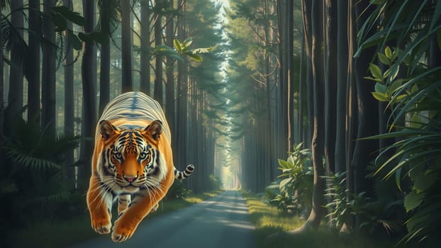 The big tiger jump in the forest - AI generated