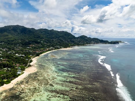 Tropical landscape with a beautiful beach. Seychelles, Mahe Island.