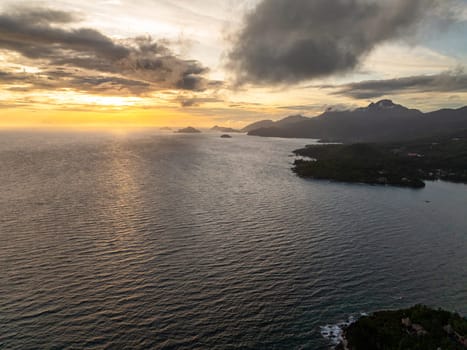 Sunset over the sea in the tropics. Seychelles, Mahe.