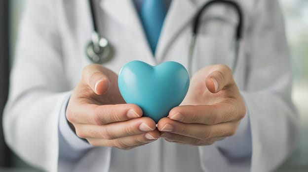 Medical professional presenting a heart, symbolizing healthcare, cardiology, and patient well-being.
