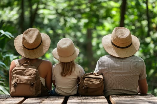 Family admiring the view of a tropical forest during a summer vacation day