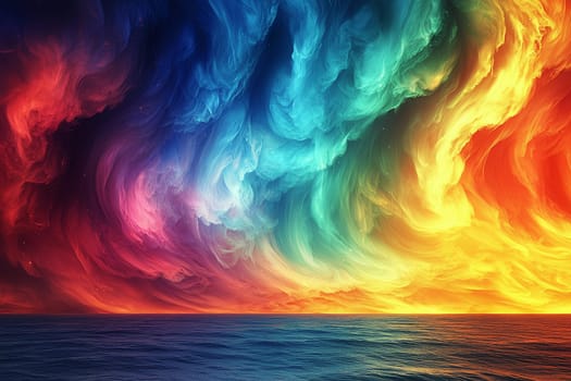 A stunning sunset paints vibrant colors across the calm ocean sky.