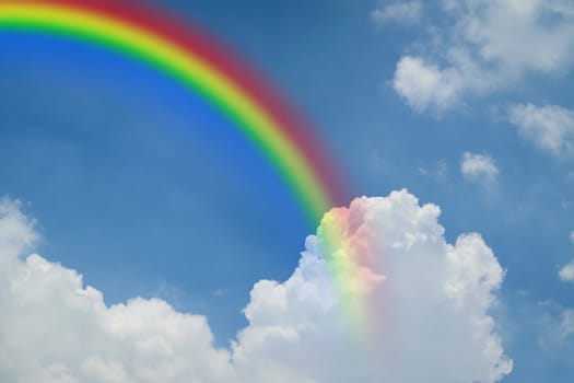 Nature cloudscape with blue sky and white cloud with rainbow