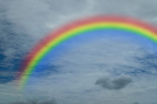 Nature cloudscape with blue sky and white cloud with rainbow