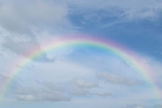 Nature cloudscape with blue sky and white cloud with rainbow