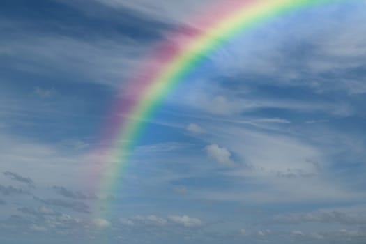 Nature cloudscape with blue sky and white cloud with rainbow