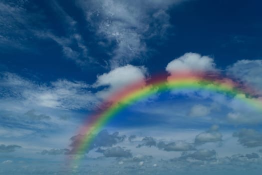 Nature cloudscape with blue sky and white cloud with rainbow