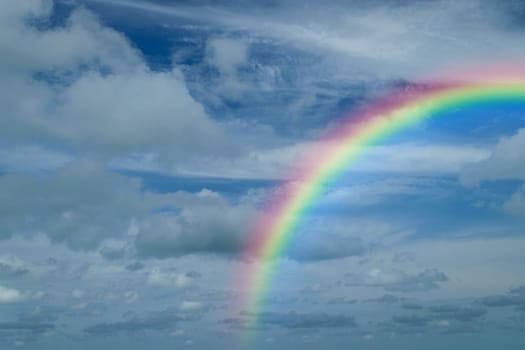 Nature cloudscape with blue sky and white cloud with rainbow