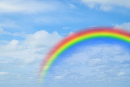 Nature cloudscape with blue sky and white cloud with rainbow