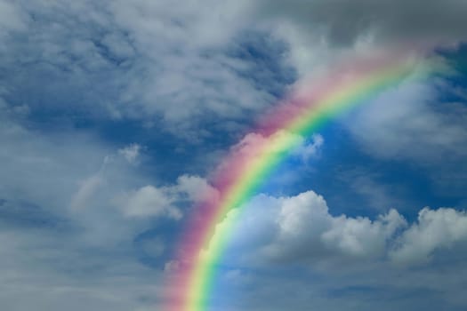 Cloudscape rainbow of natural sky with blue sky and white clouds and colorful rainbow in the sky use for wallpaper background