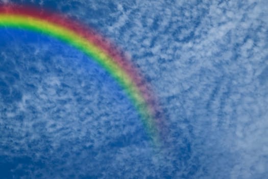 Nature cloudscape with blue sky and white cloud with rainbow