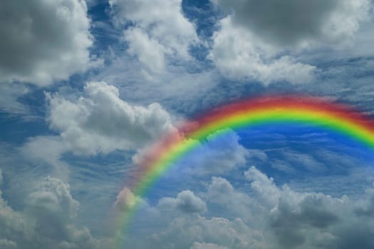 Nature cloudscape with blue sky and white cloud with rainbow