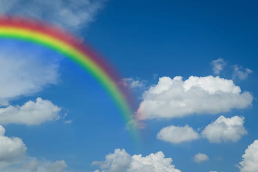 Nature cloudscape with blue sky and white cloud with rainbow