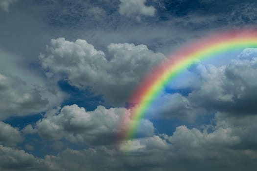 Nature cloudscape with blue sky and white cloud with rainbow