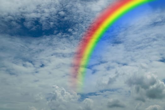 Nature cloudscape with blue sky and white cloud with rainbow