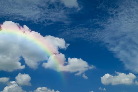 Nature cloudscape with blue sky and white cloud with rainbow