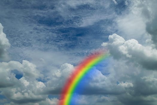 Nature cloudscape with blue sky and white cloud with rainbow